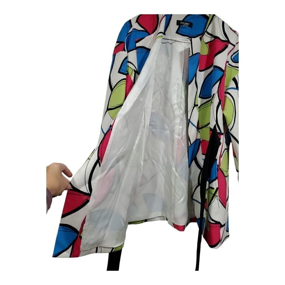 NWT Nine West Women's Printer Tie Wrap Topper Jacket Green Pink Blue Lined Sz 6 - Picture 9 of 16